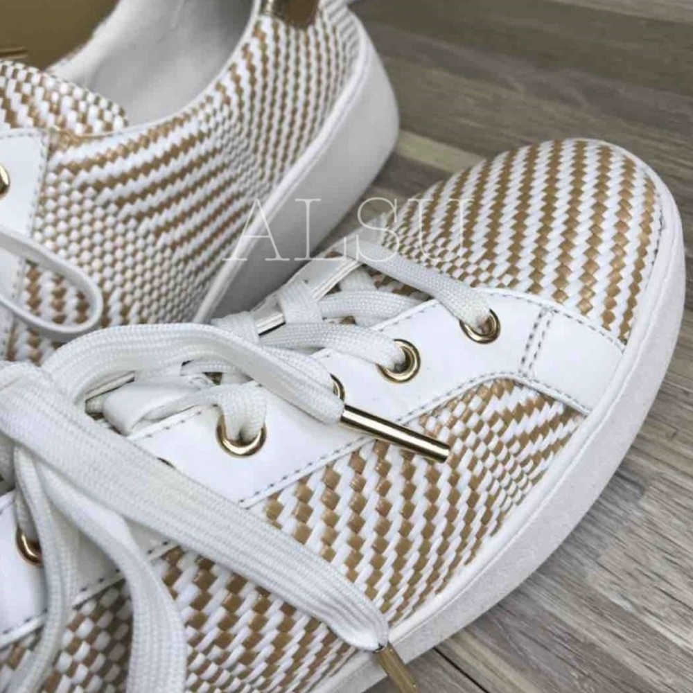 🌸Sale🌸 Michael Kors Poppy Lace Up Diagonal Weave Natural Size 9.5 49S9POFS3D - Picture 7 of 8